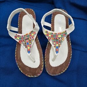 ESUO Leather Woods Beads Slide Thong Sandal size 10